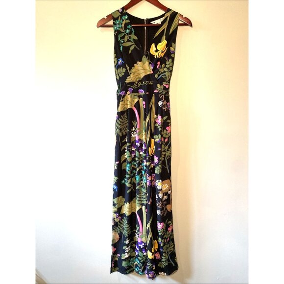 Yumi Pants - Yumi Wide Leg Jumpsuit Sleeveless Tropical Boho Black Colourful Floral